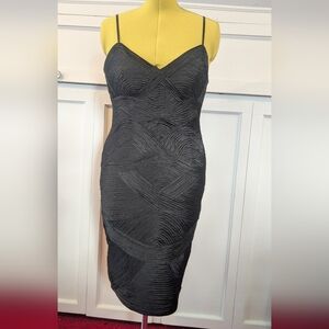 Sue Wong Nocturne Black Bodycon Cocktail Dress Spaghetti Strap LBD US 12